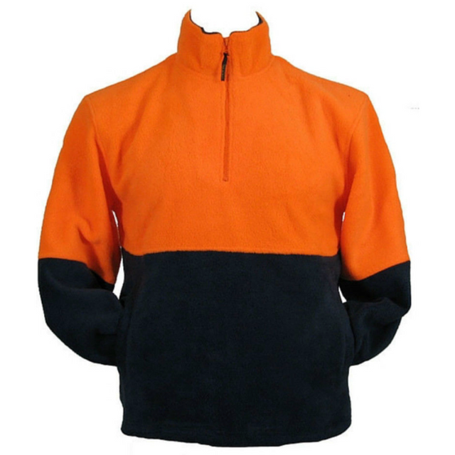 HI VIS POLAR FLEECE Jumper 1 2 Half Zip Safety Workwear Jacket Unisex Orange XS