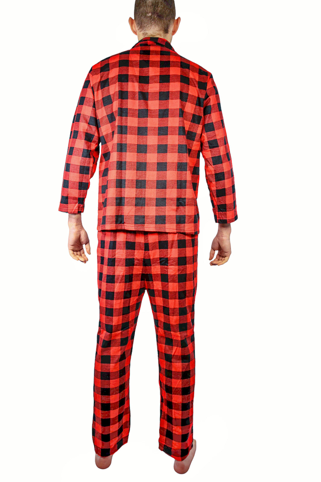 Mens Flannelette Pyjama Set 100% Cotton Long Sleeve Pants Soft Warm PJs - Red - 3XL