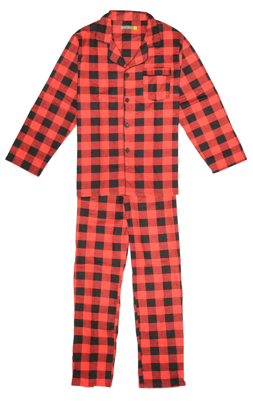 Mens Flannelette Pyjama Set 100% Cotton Long Sleeve Pants Soft Warm PJs - Red - 5XL