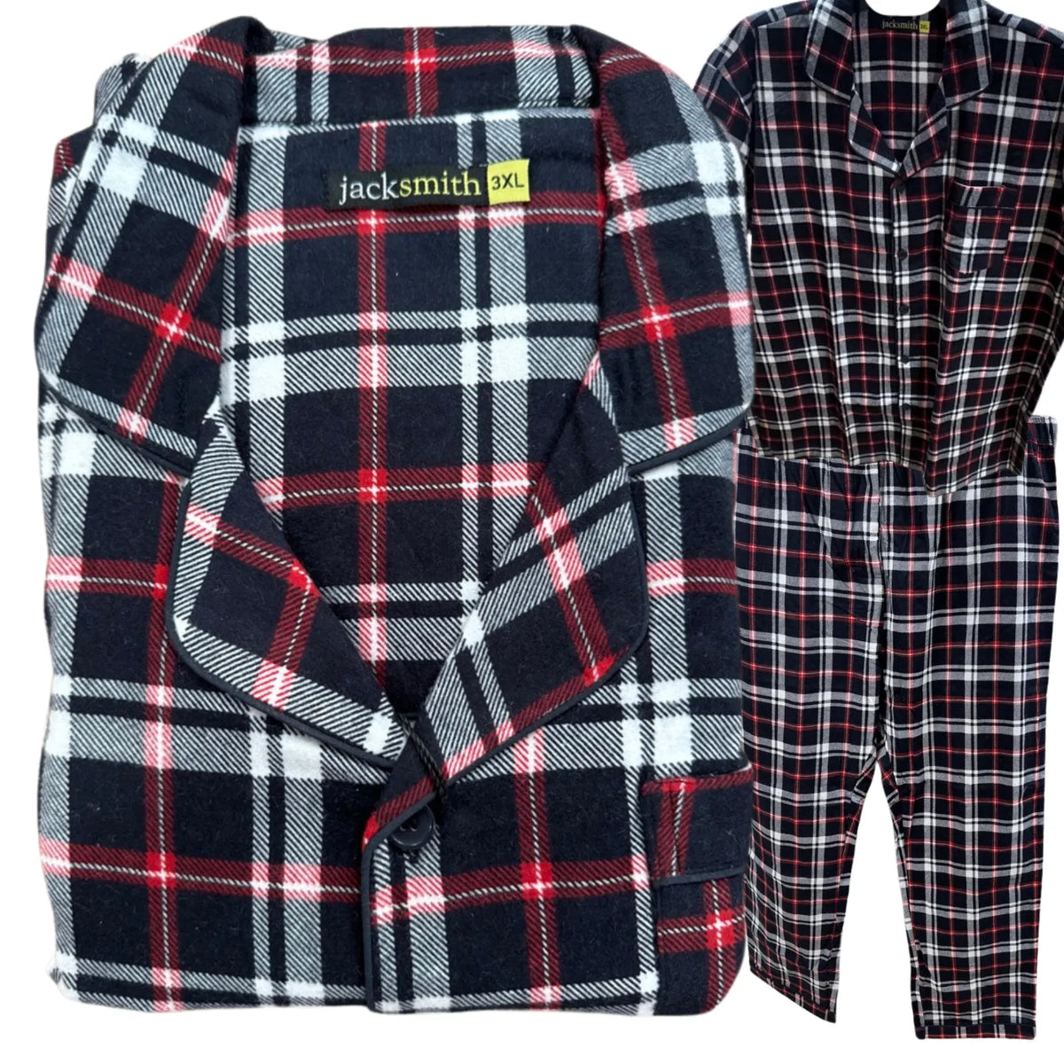 Mens Plus Size Flannelette Pyjamas 100% Cotton PJs Set Top Pants in Red Check - M