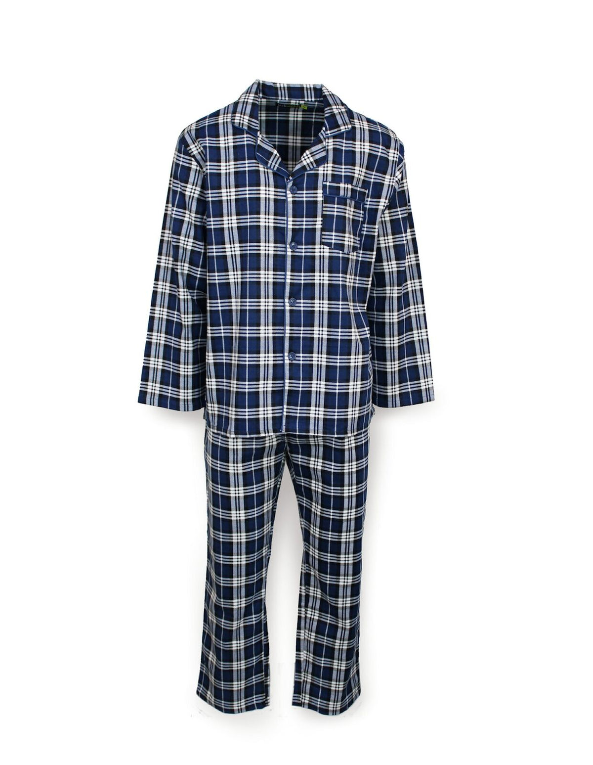 Mens Flannelette Pyjama Set Sleepwear Soft 100% Cotton PJs - Blue Check - L