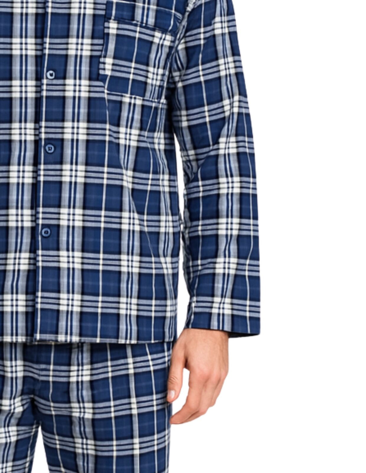 Mens Flannelette Pyjama Set Sleepwear Soft 100% Cotton PJs - Blue Check - XXL