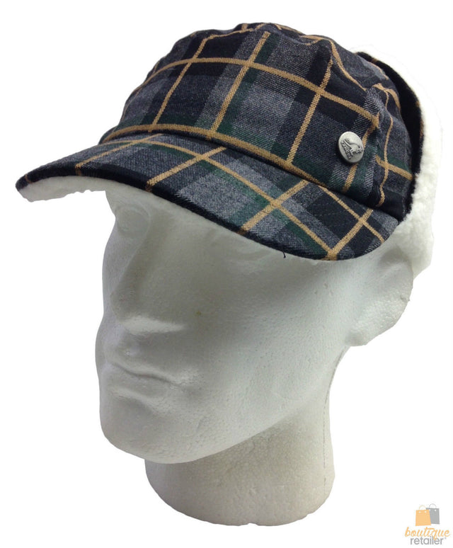 Plaid Supre Trapper Ushanka Hat Sherpa Lined Winter Ear Flap Cap Grey Black S M