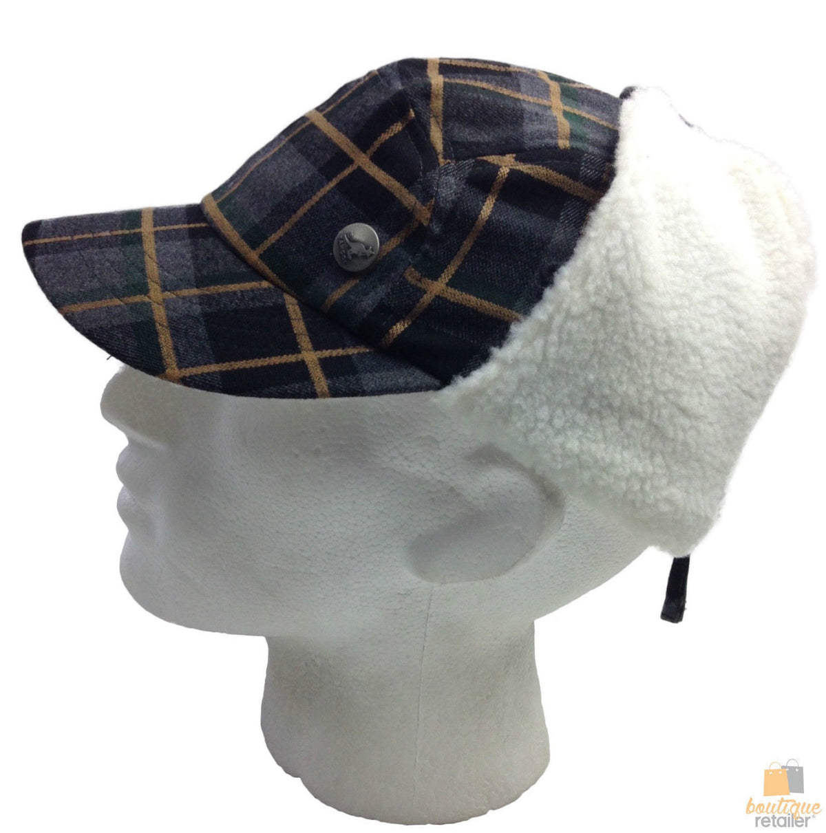 Plaid Supre Trapper Ushanka Hat Sherpa Lined Winter Ear Flap Cap - Grey/Black - S/M