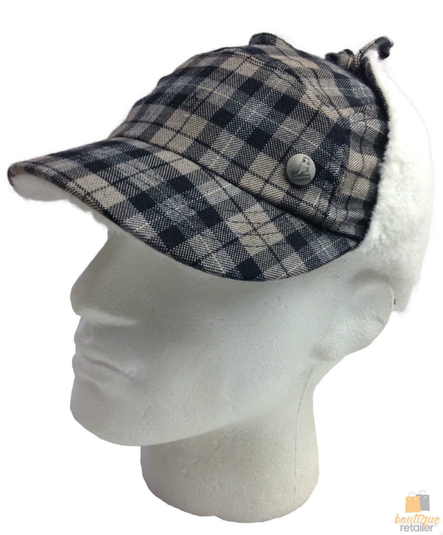 Plaid Supre Trapper Ushanka Hat Sherpa Lined Winter Ear Flap Cap Black Grey S M