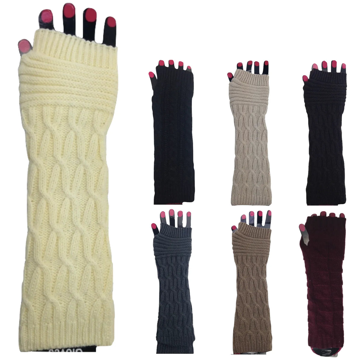 1 Pair Womens Arm Warmers Fingerless Gloves Knitted Long Winter - Assorted