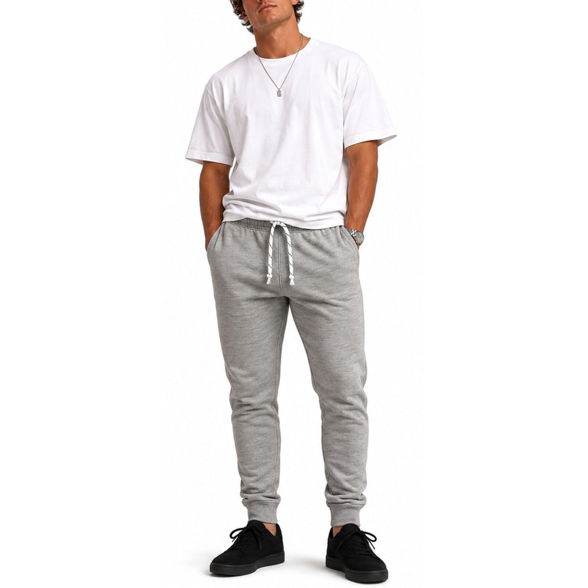 Mens Skinny Track Pants Slim Fit Joggers Gym Cuffed Sports Trousers - Grey - XXL