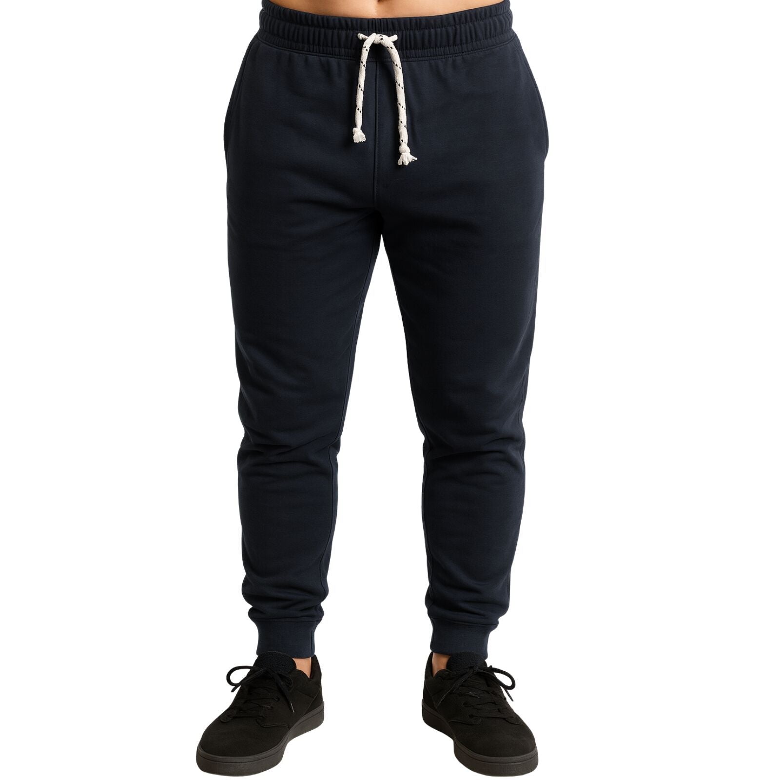 Mens Skinny Track Pants Slim Fit Joggers Gym Cuffed Sports Trousers - Navy - XL