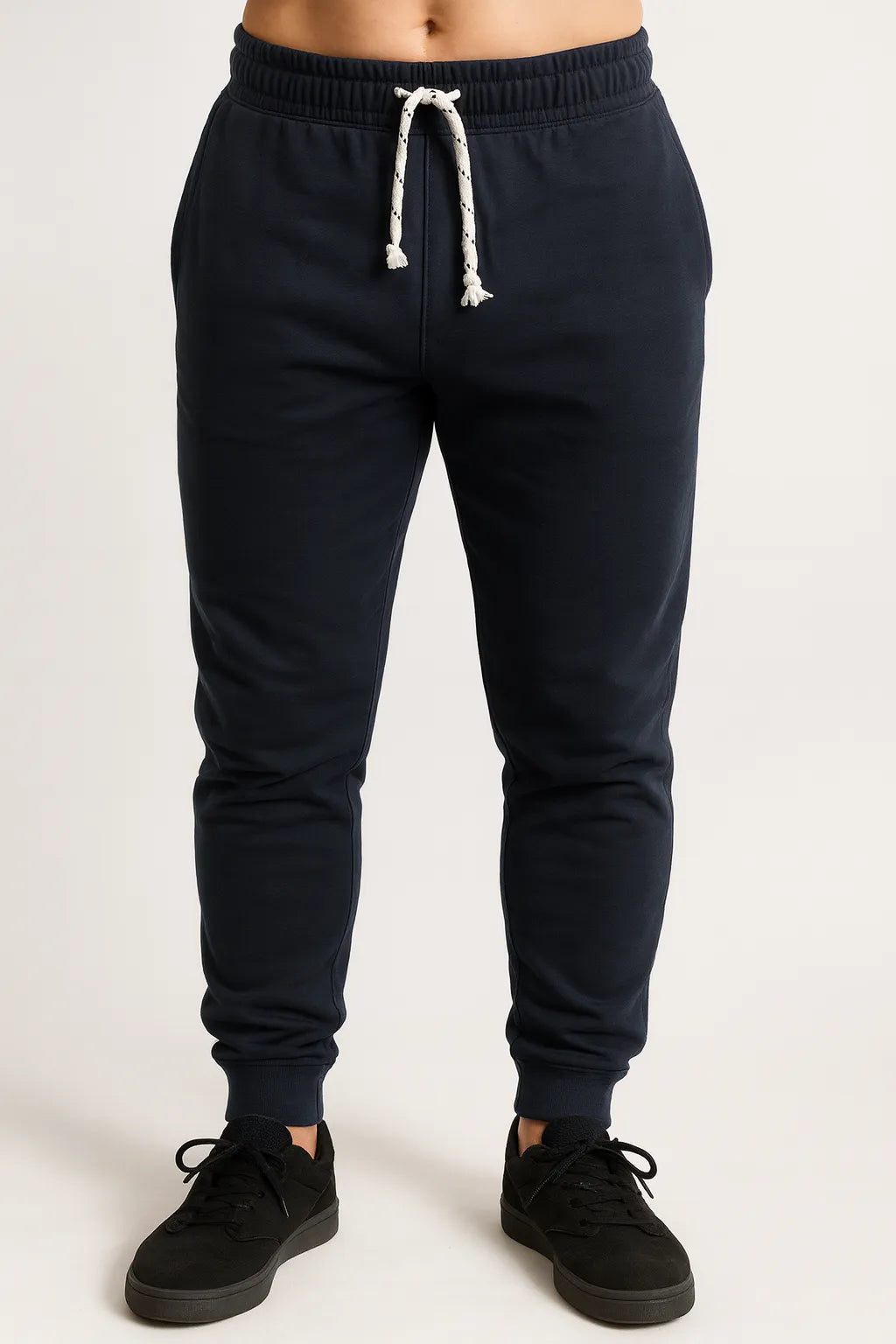Mens Skinny Track Pants Slim Fit Joggers Gym Cuffed Sports Trousers - Navy - XL