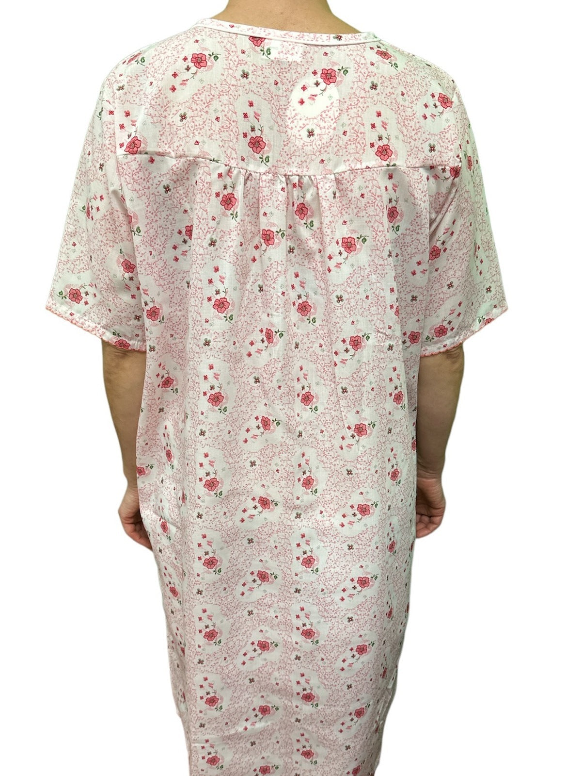 Womens 100% Cotton Short Sleeve Nightie Gown Night Sleepwear Pyjamas PJ Pajamas - Pink - 16