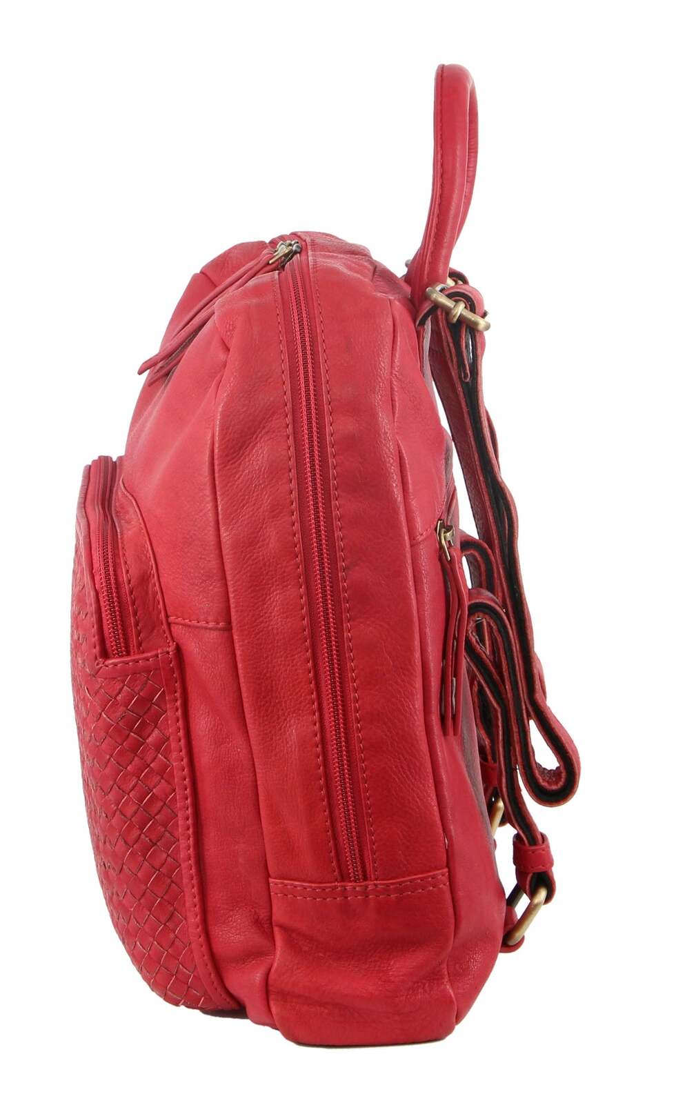 Pierre Cardin Womens Woven Soft Leather Backpack Bag Travel - Red