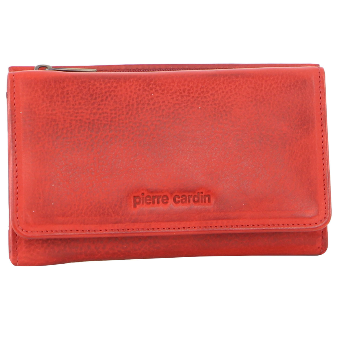 Pierre Cardin Womens Soft Italian Leather RFID Purse Wallet Rustic Trifold - Red