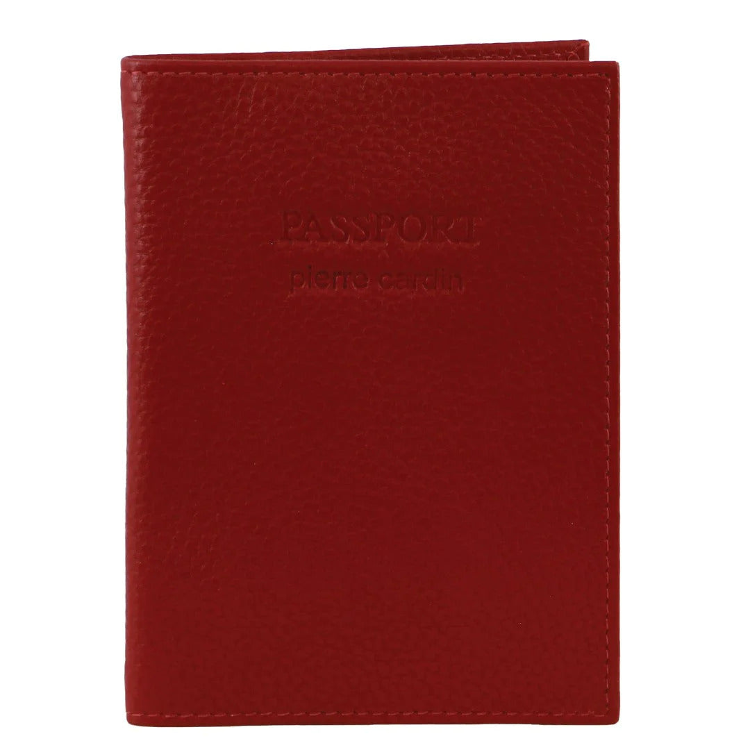 Pierre Cardin Slim Leather Passport Travel Wallet Holder RFID Case Cover - Red