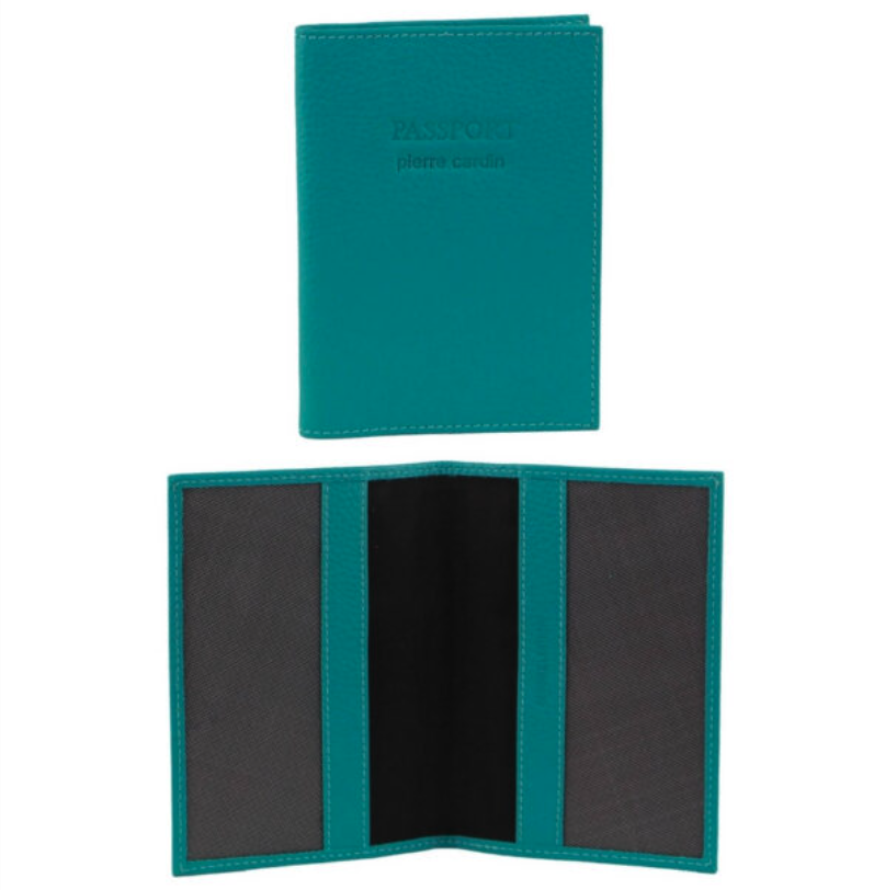 Pierre Cardin Slim Leather Passport Travel Wallet Holder RFID Case Cover - Turquoise