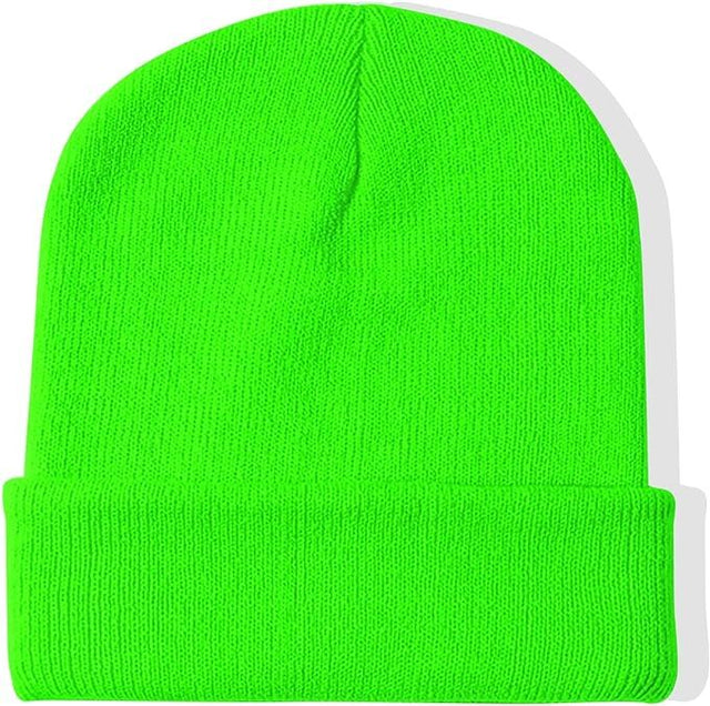 PLAIN BEANIE Unisex Mens Womens Winter Warm Hat Ski Cap One Size Fluro Green