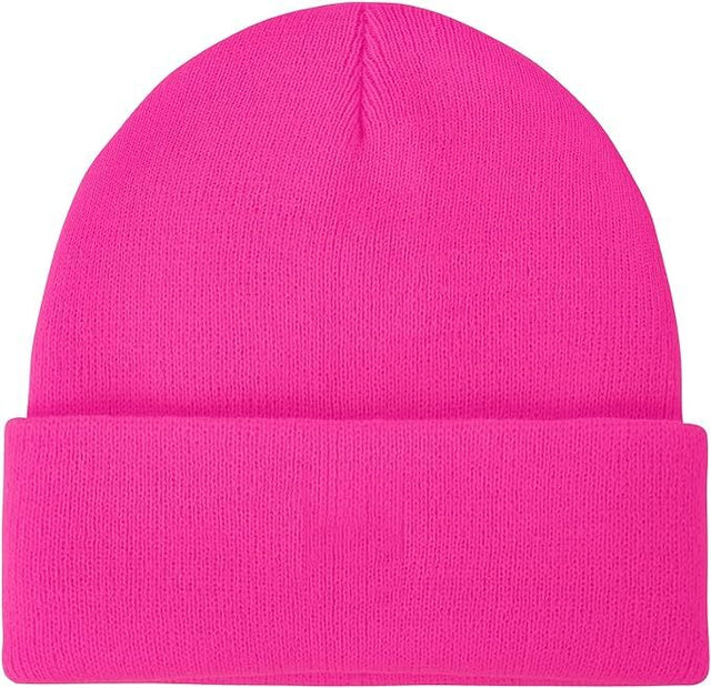 PLAIN BEANIE Unisex Mens Womens Winter Warm Hat Ski Cap Knit One Size Fluro Pink