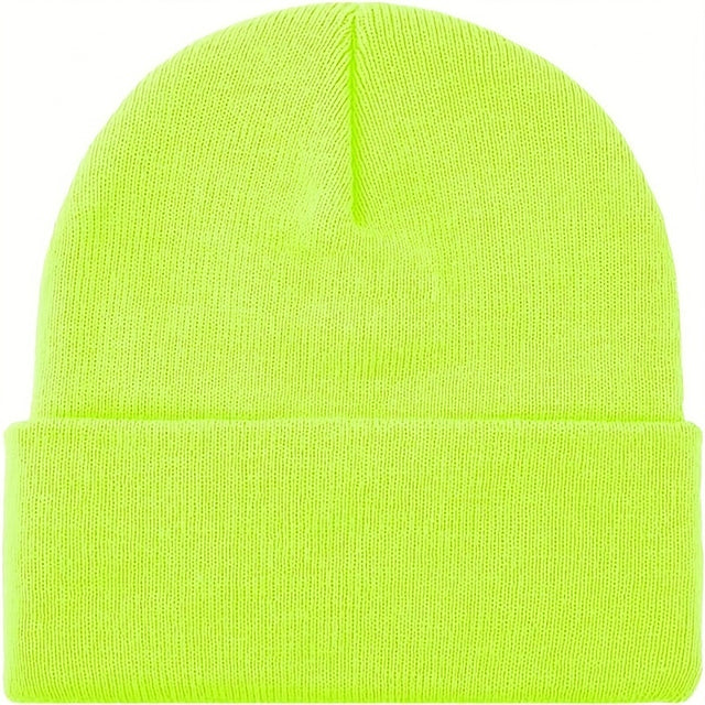 PLAIN BEANIE Unisex Mens Womens Winter Warm Hat Ski Cap One Size Fluro Yellow