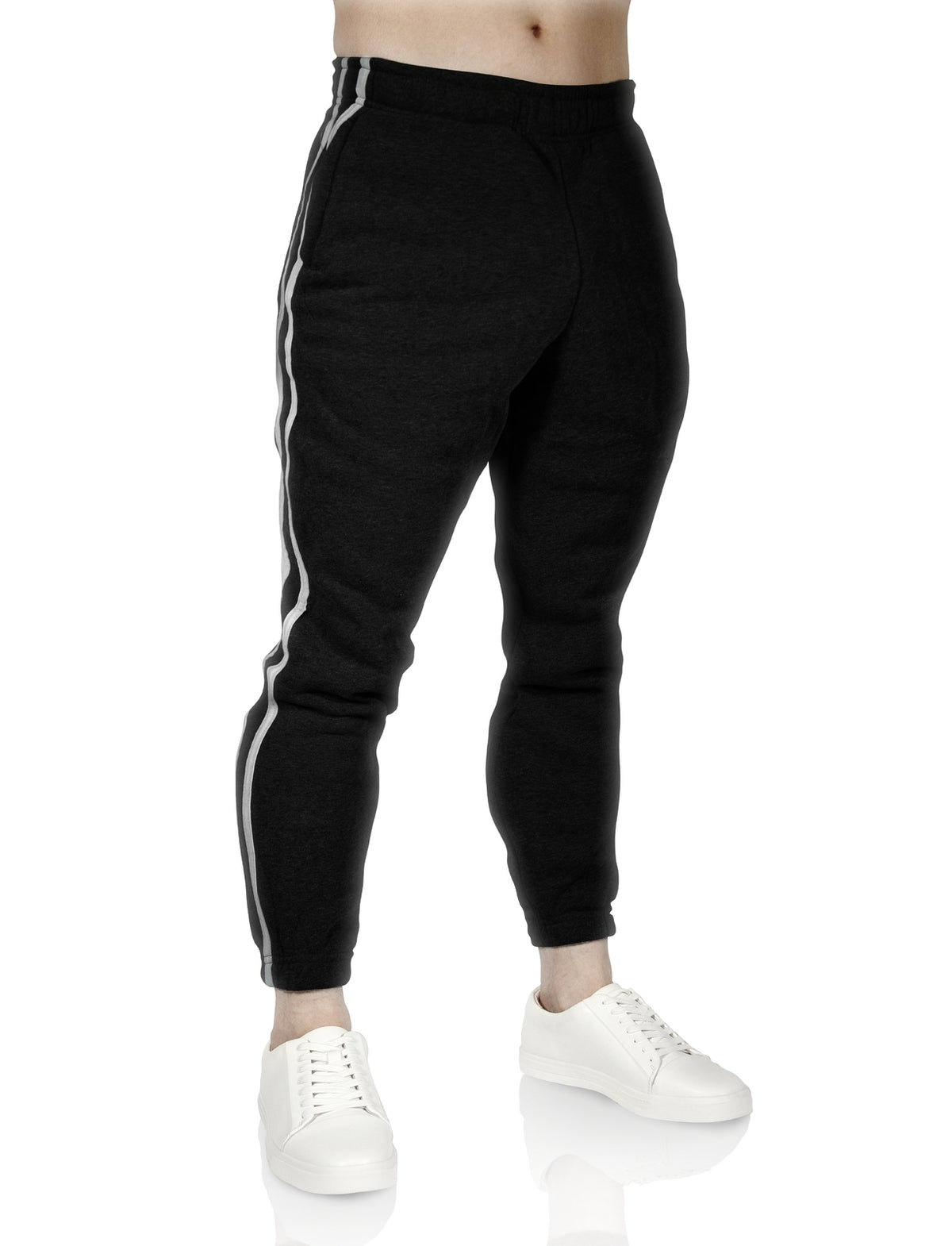 Mens Fleece Track Pants Skinny Joggers Slim Fit Sweatpants Gym - Black - L
