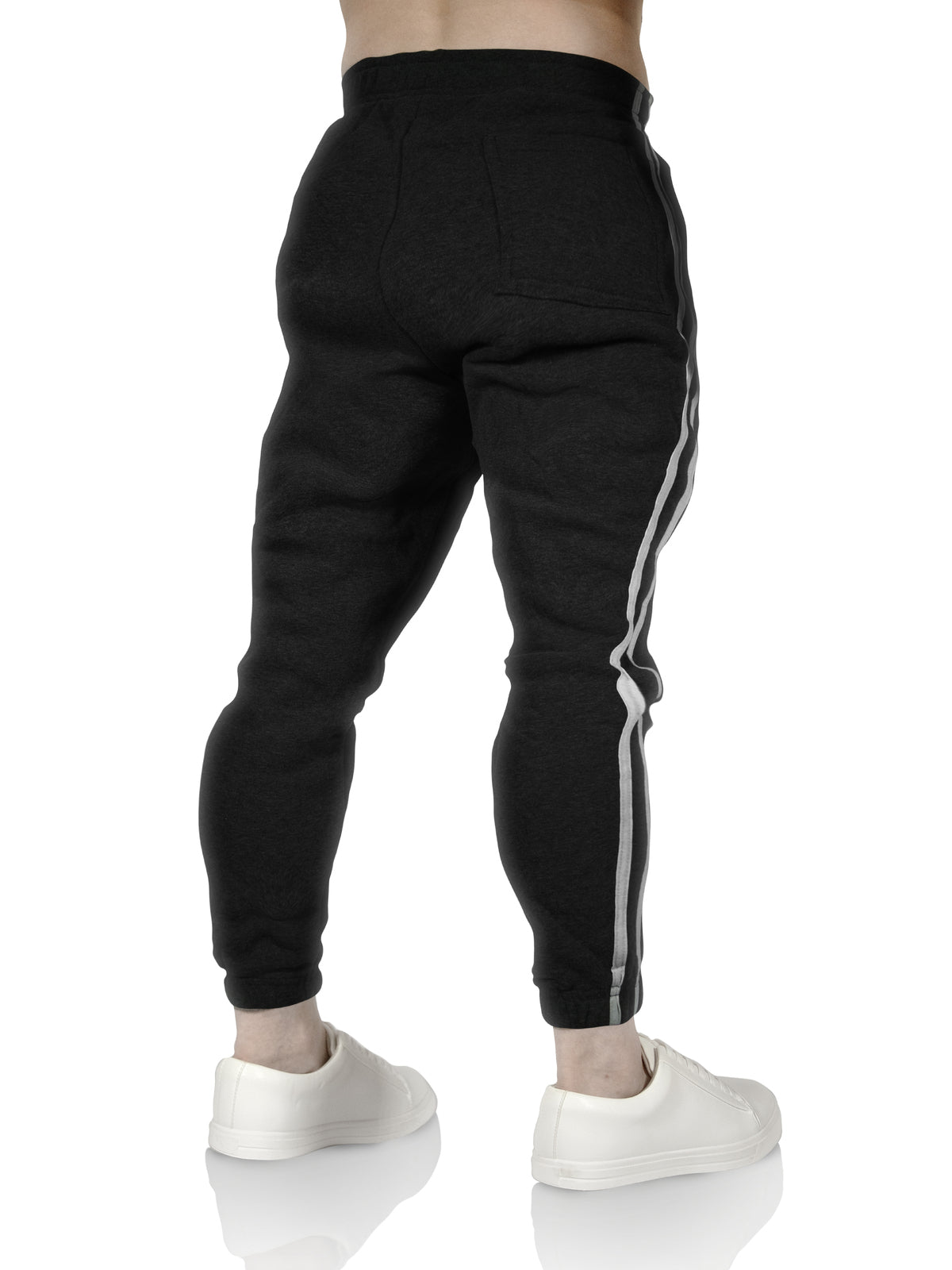 Mens Fleece Track Pants Skinny Joggers Slim Fit Sweatpants Gym - Black - M