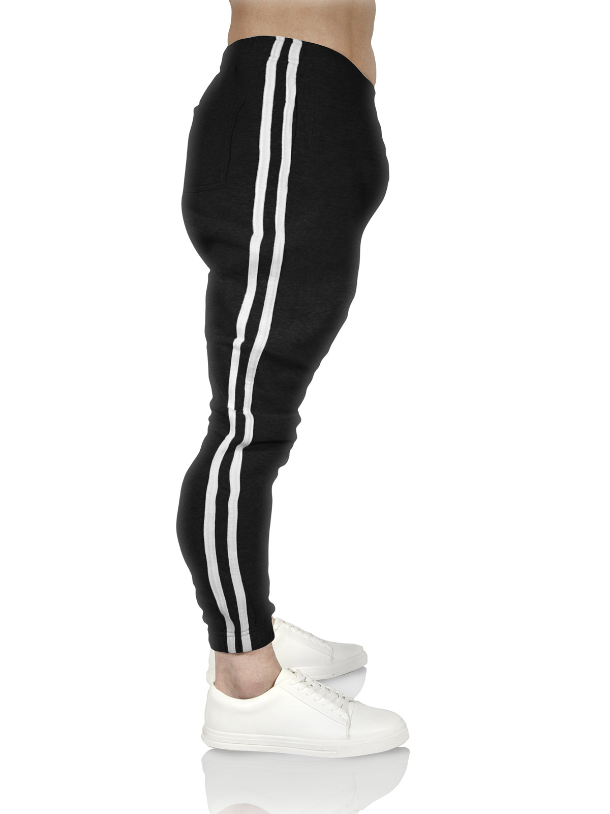 Mens Fleece Track Pants Skinny Joggers Slim Fit Sweatpants Gym - Black - S
