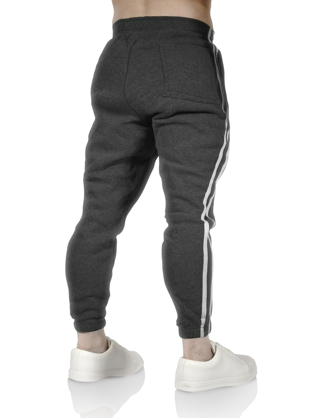 Mens Fleece Track Pants Skinny Joggers Slim Fit Sweatpants Gym - Charcoal Marle - L