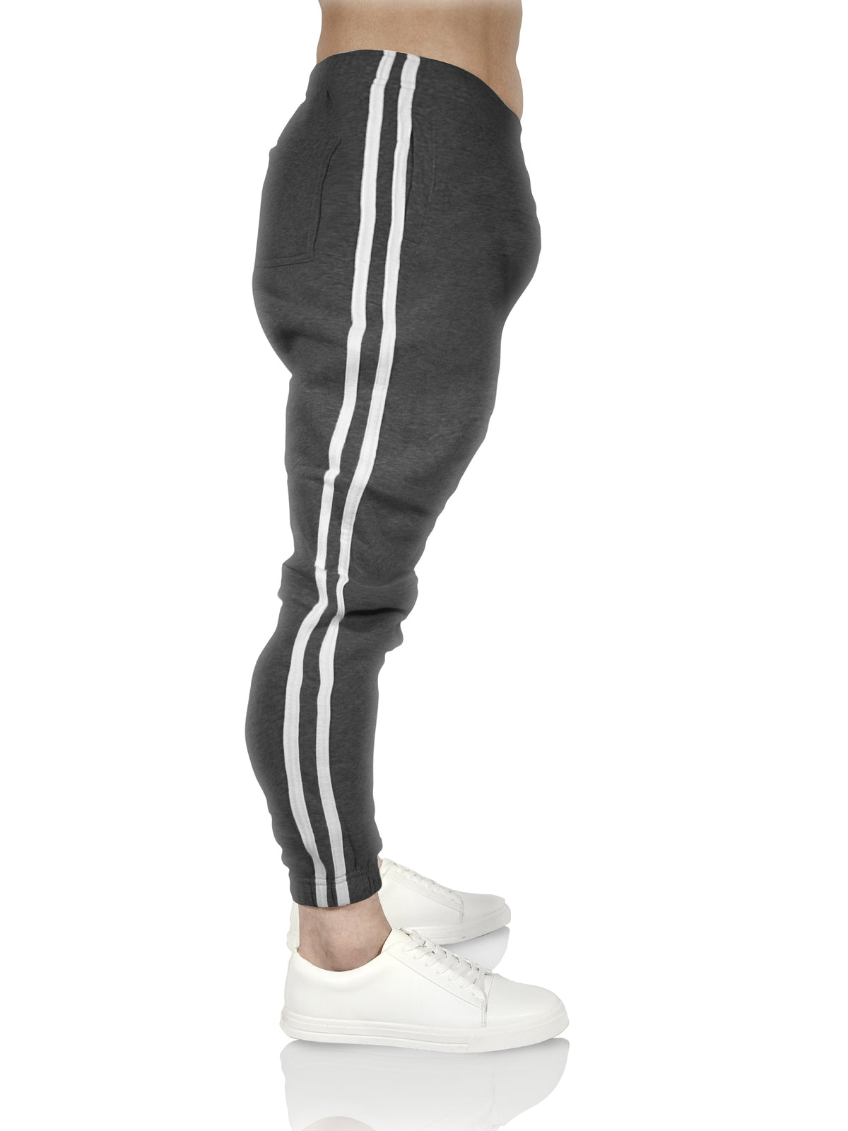 Mens Fleece Track Pants Skinny Joggers Slim Fit Sweatpants Gym - Charcoal Marle - XL