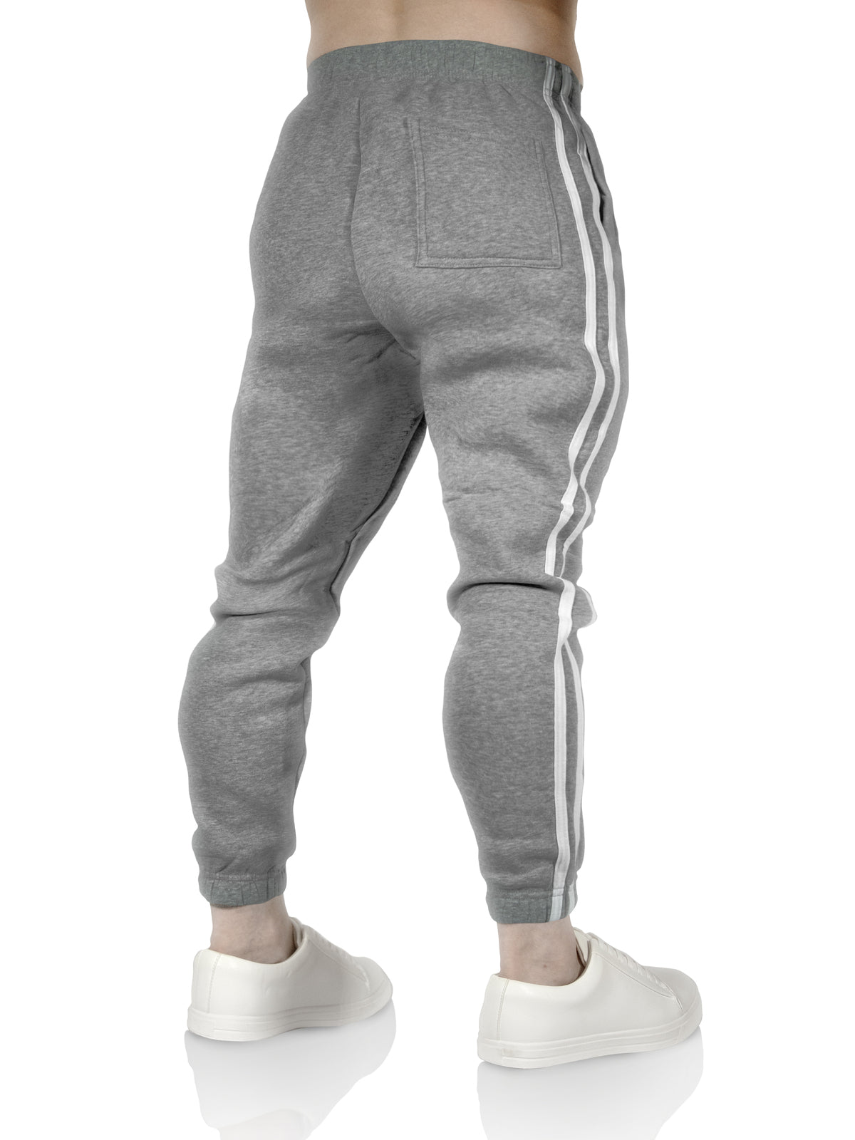Mens Fleece Track Pants Skinny Joggers Slim Fit Sweatpants Gym - Grey Marle - L