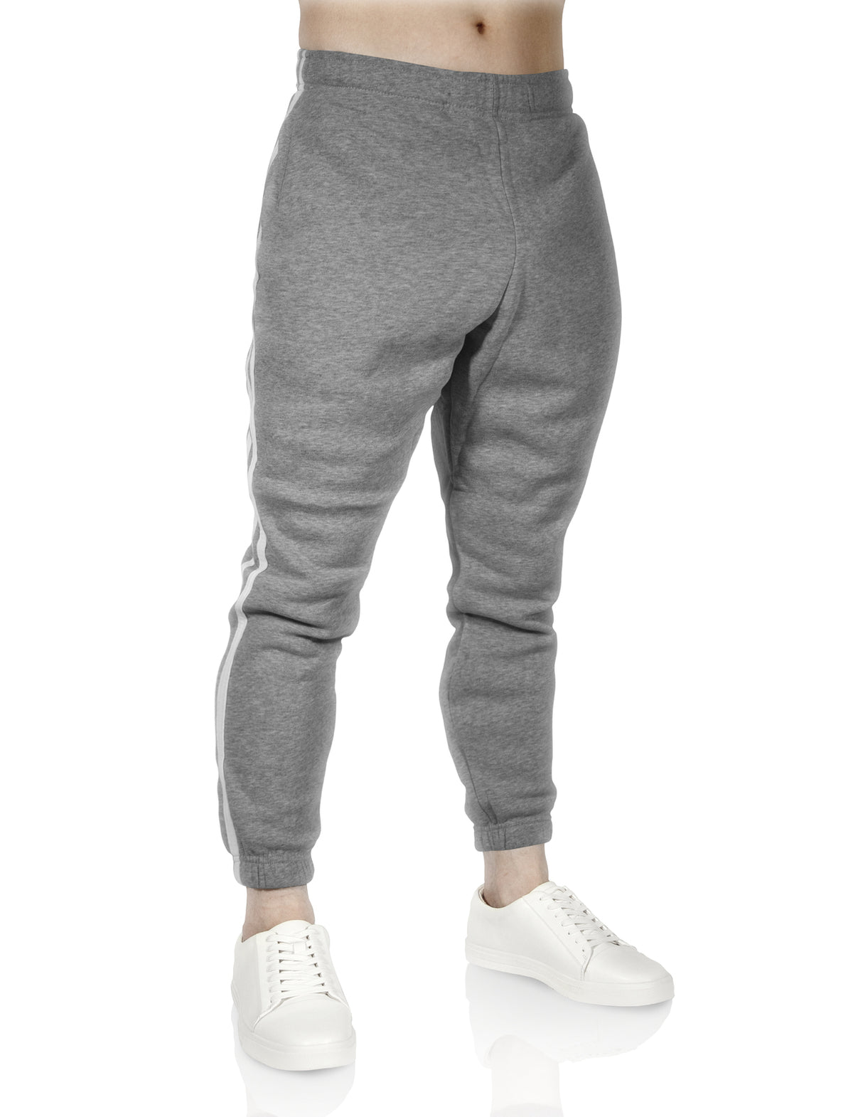 Mens Fleece Track Pants Skinny Joggers Slim Fit Sweatpants Gym - Grey Marle - M