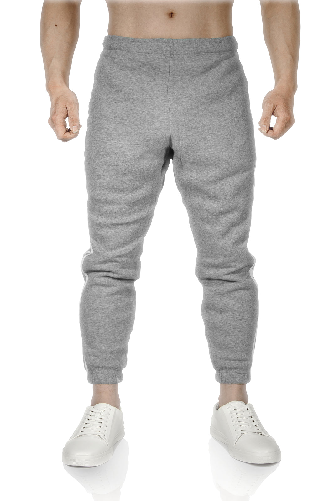 Mens Fleece Track Pants Skinny Joggers Slim Fit Sweatpants Gym - Grey Marle - XL