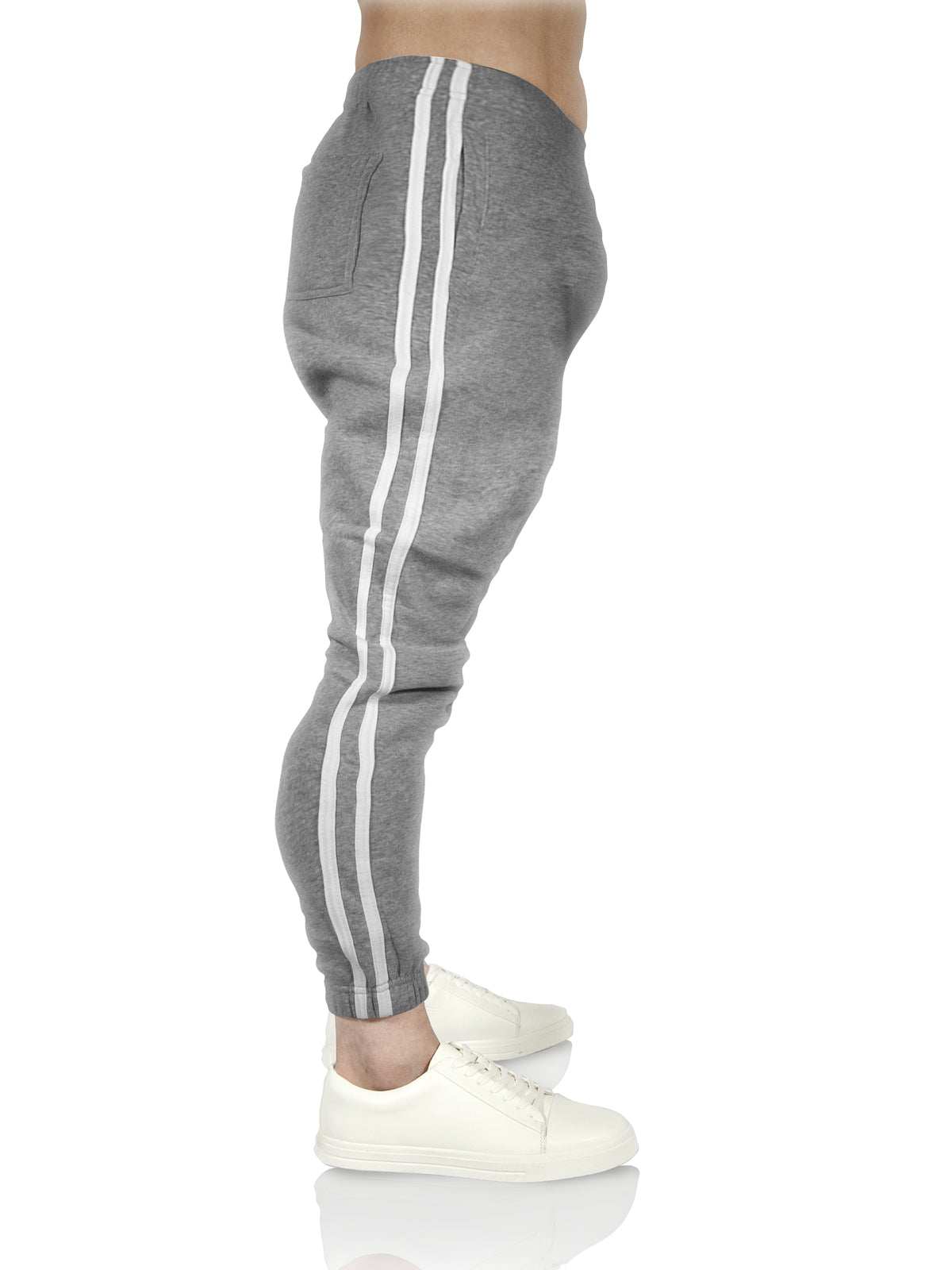 Mens Fleece Track Pants Skinny Joggers Slim Fit Sweatpants Gym - Grey Marle - XL