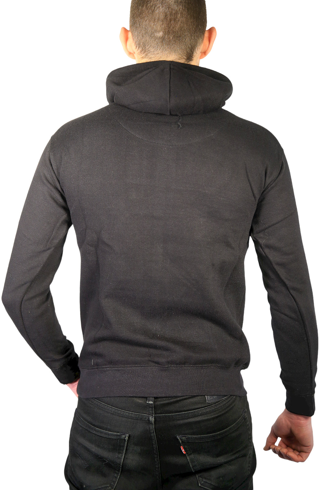 Mens Hoodie 100% Cotton Fleece Pullover Sweatshirt Warm Jumper - Black - M