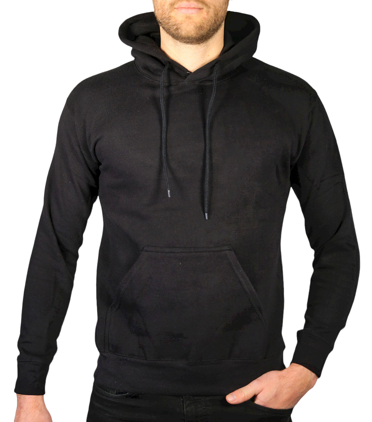 Mens Hoodie 100% Cotton Fleece Pullover Sweatshirt Warm Jumper - Black - S