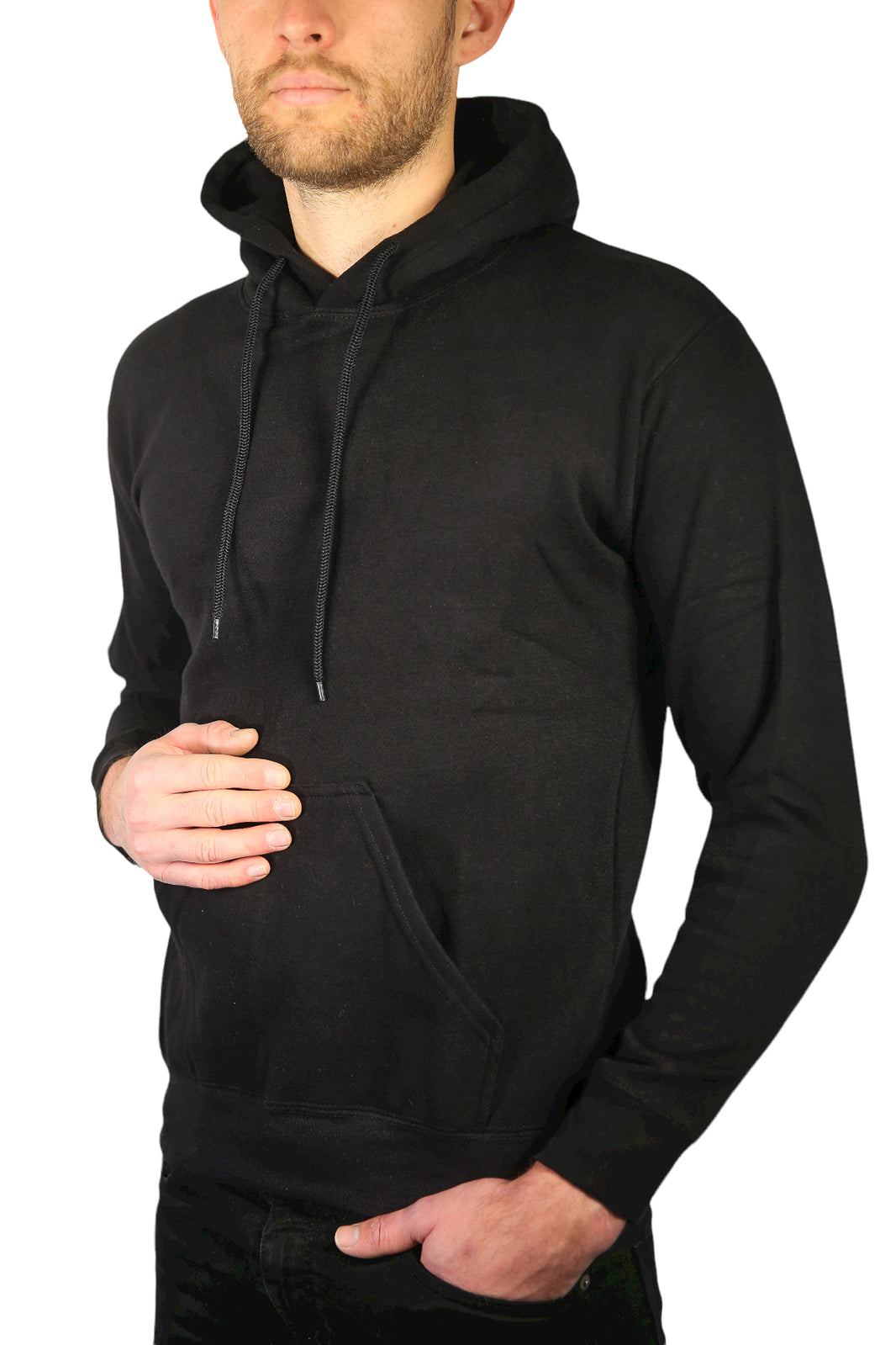 Mens Hoodie 100% Cotton Fleece Pullover Sweatshirt Warm Jumper - Black - S