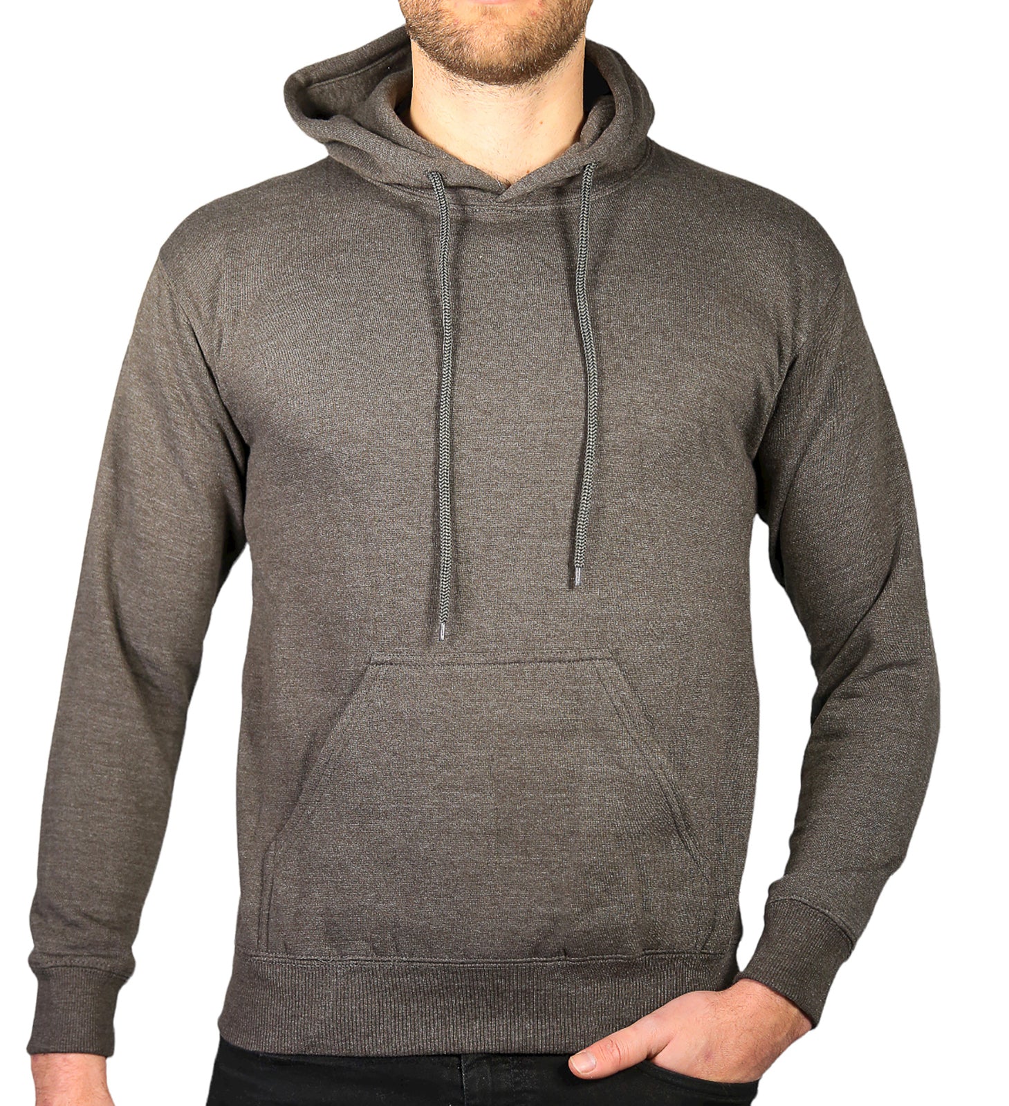 Mens Hoodie 100% Cotton Fleece Pullover Sweatshirt Warm Jumper - Charcoal Grey - M