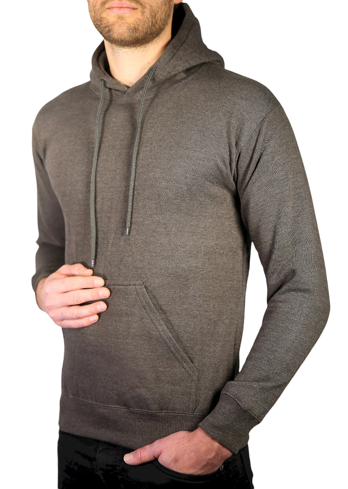 Mens Hoodie 100% Cotton Fleece Pullover Sweatshirt Warm Jumper - Charcoal Grey - M