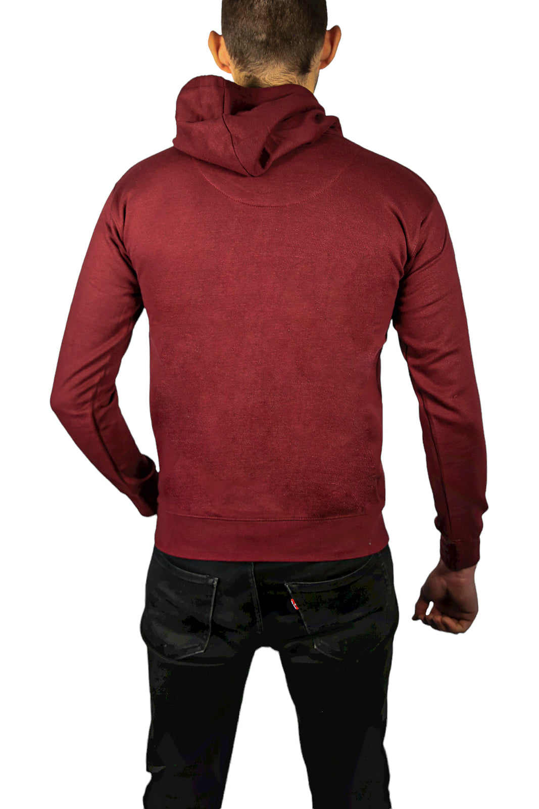 Mens Hoodie 100% Cotton Fleece Pullover Sweatshirt Warm Jumper - Maroon/Burgundy - L