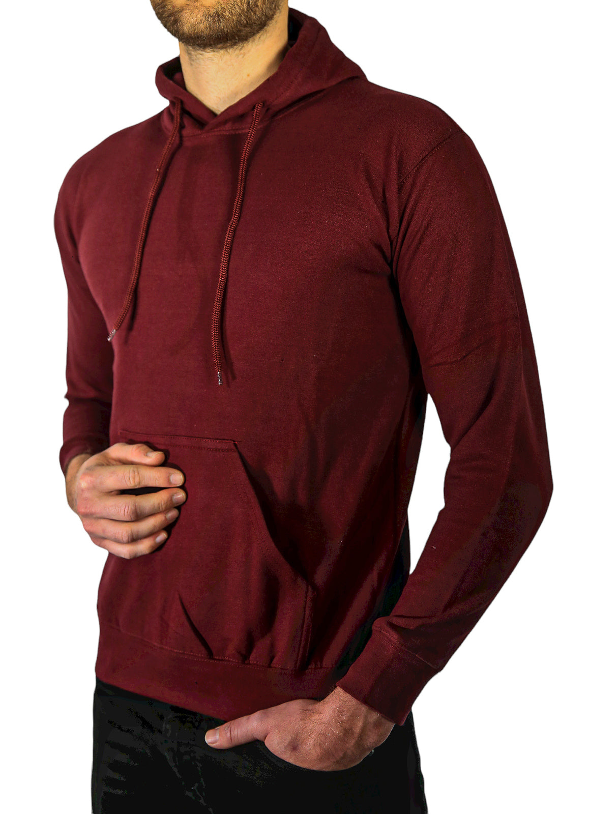 Mens Hoodie 100% Cotton Fleece Pullover Sweatshirt Warm Jumper - Maroon/Burgundy - S