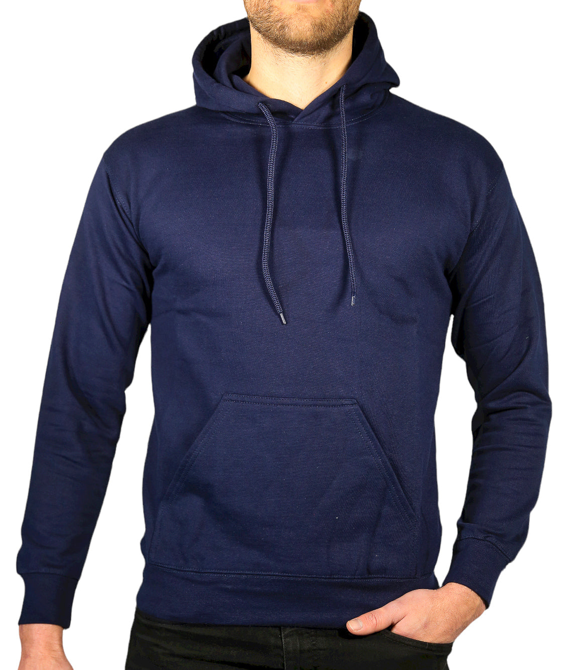 Mens Hoodie 100% Cotton Fleece Pullover Sweatshirt Warm Jumper - Navy - S