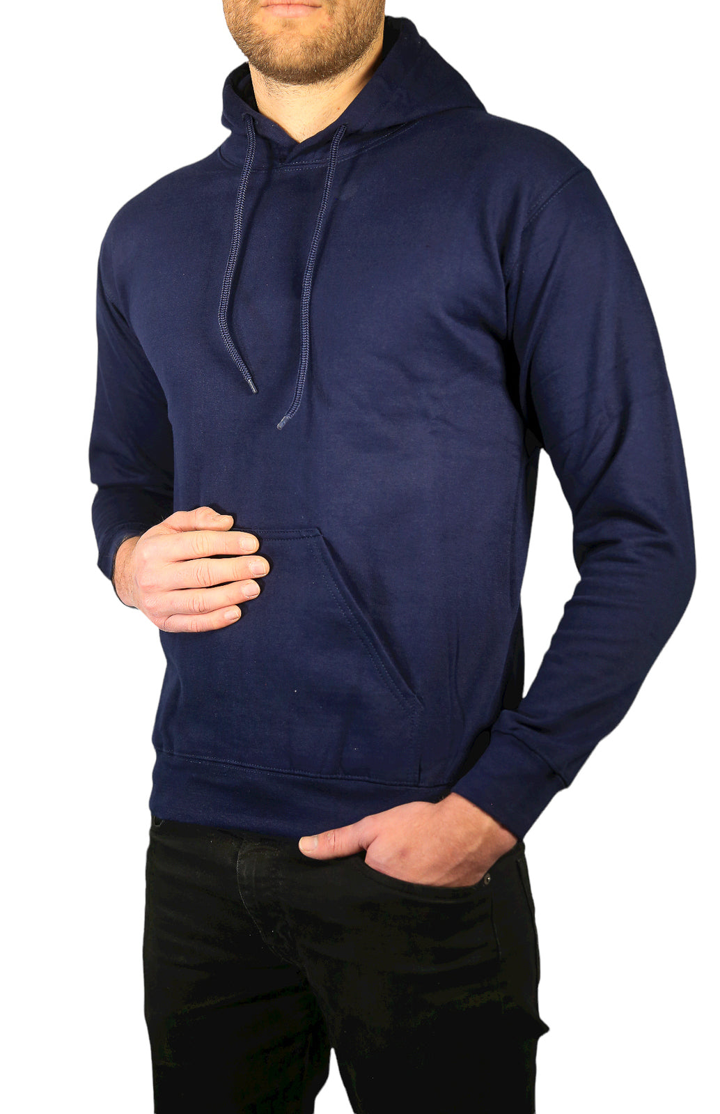 Mens Hoodie 100% Cotton Fleece Pullover Sweatshirt Warm Jumper - Navy - S
