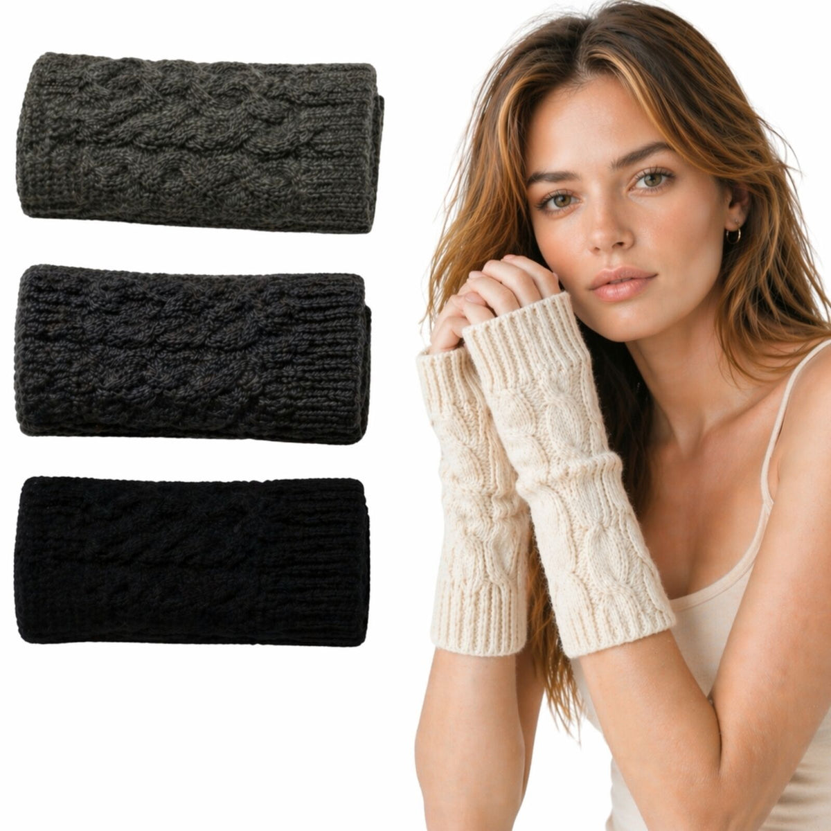 Womens Fingerless Arm Warmers Knitted 20cm Short Gloves Winter  -  Random Colour