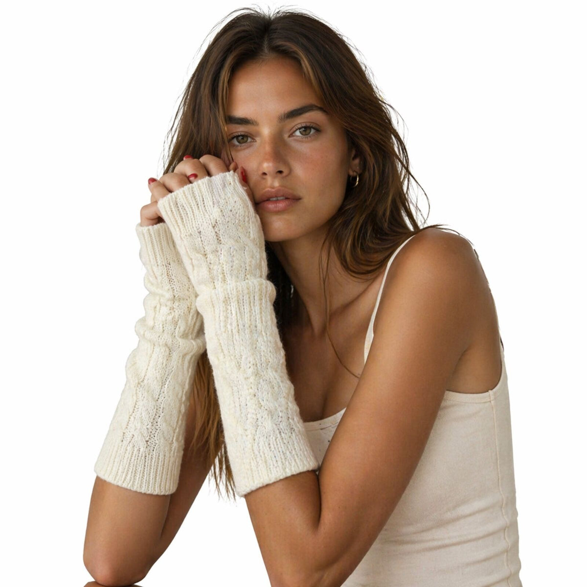 Womens Fingerless Arm Warmers Knitted 20cm Short Gloves Winter  -  Random Colour