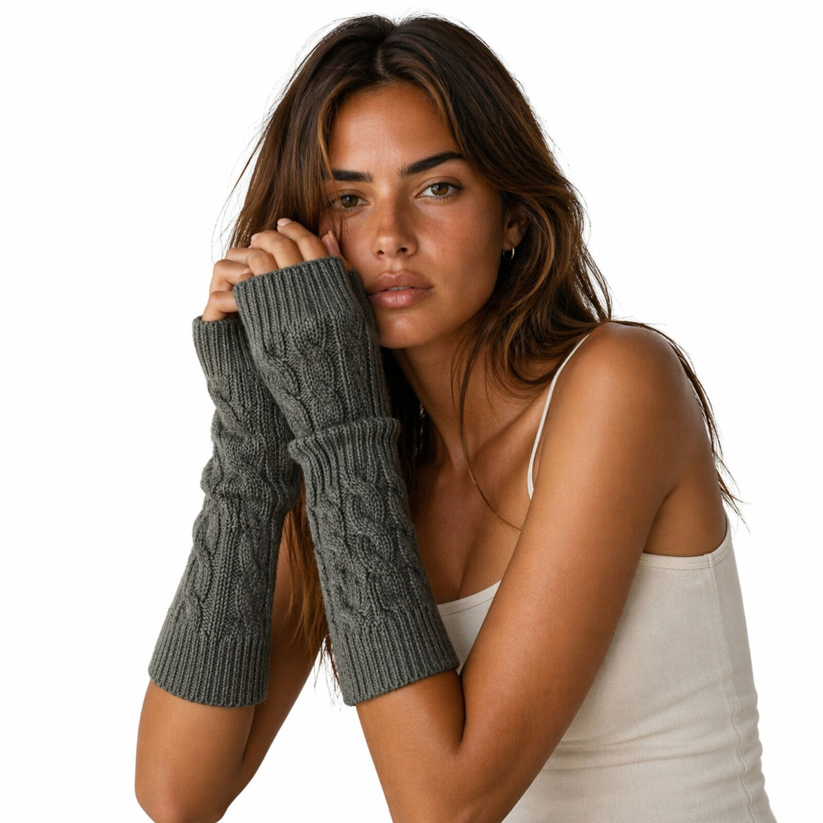 Womens Fingerless Arm Warmers Knitted 20cm Short Gloves Winter  -  Random Colour