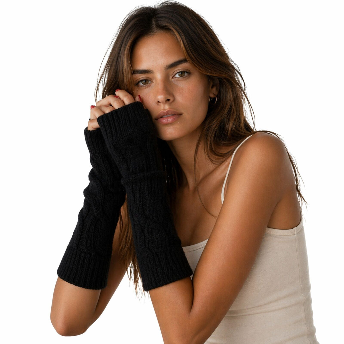 Womens Fingerless Arm Warmers Knitted 20cm Short Gloves Winter  -  Random Colour