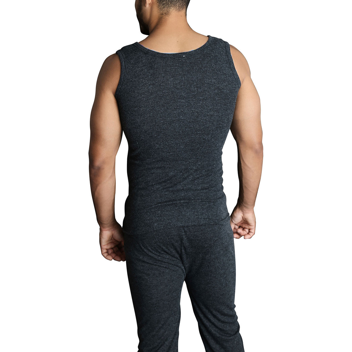 Mens THERMAL Merino Wool Blend Singlet Top Sleeveless Warm Underwear - Black - S