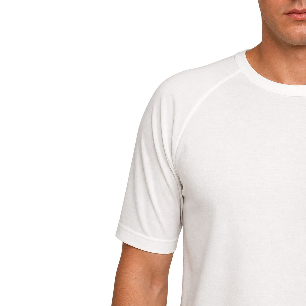 Mens Merino Wool Blend Thermal Top Short Sleeve Base Layer Warm - Natural - L