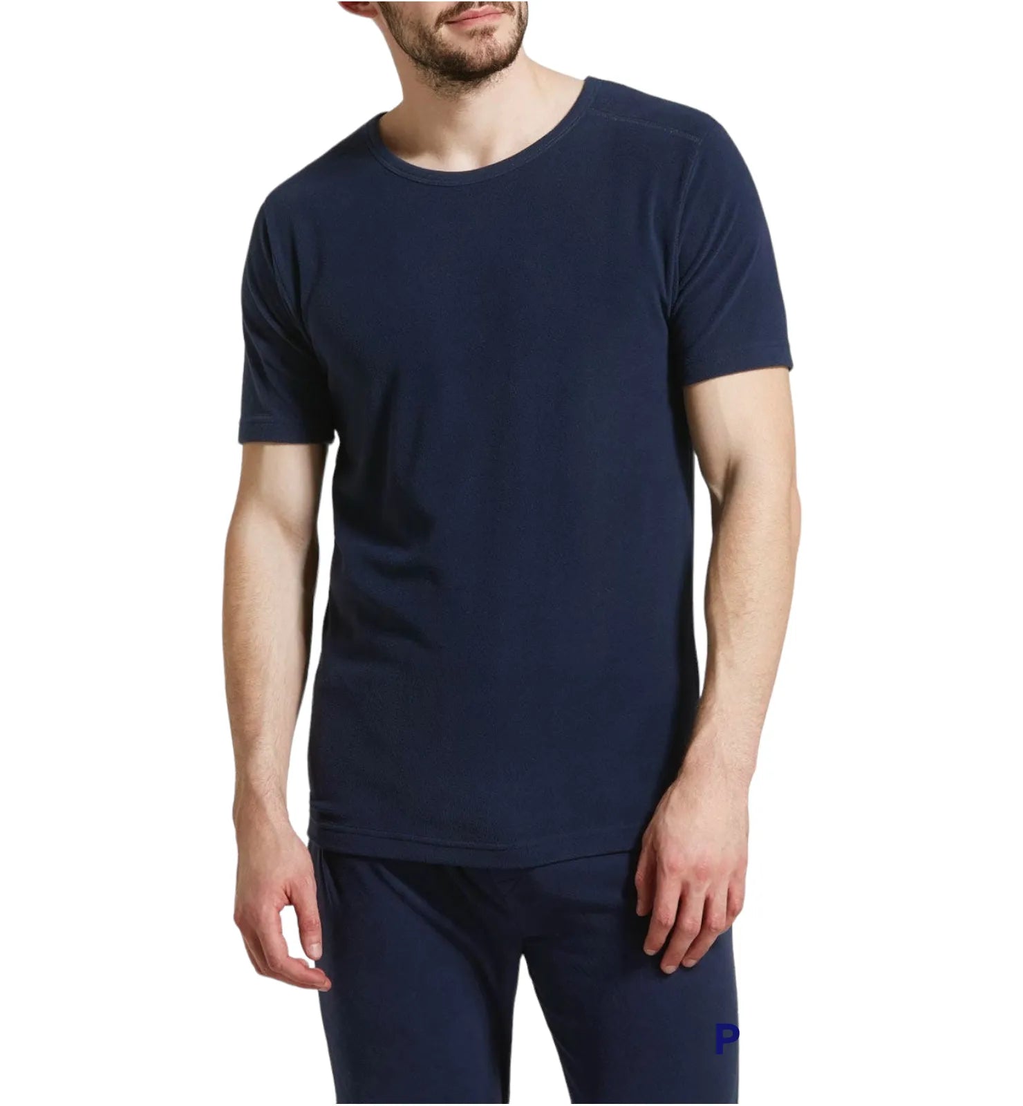 Mens Thermal Short Sleeve Top Cotton Blend Baselayer Underwear T Shirt - Navy - L