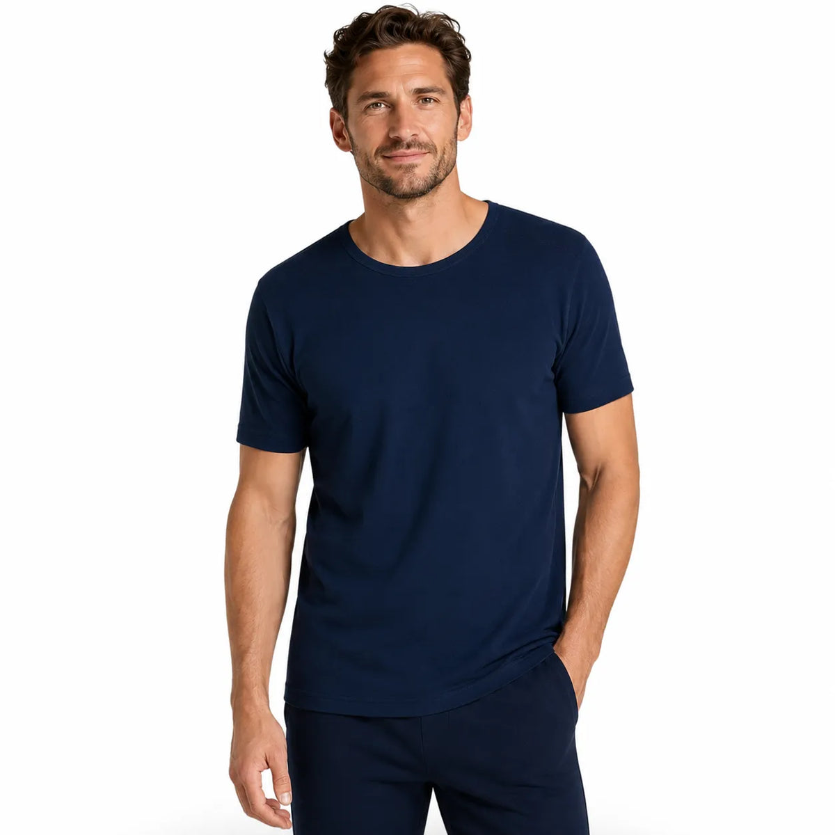 Mens Thermal Short Sleeve Top Cotton Blend Baselayer Underwear T Shirt - Navy - M