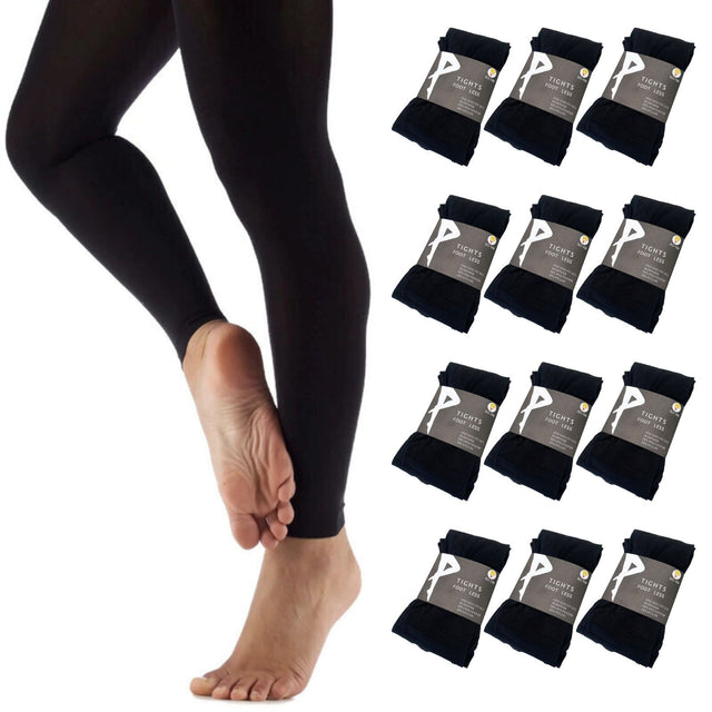 12x Womens Ladies Footless Tights Stockings Pantyhose Leg Hosiery Thermal Black
