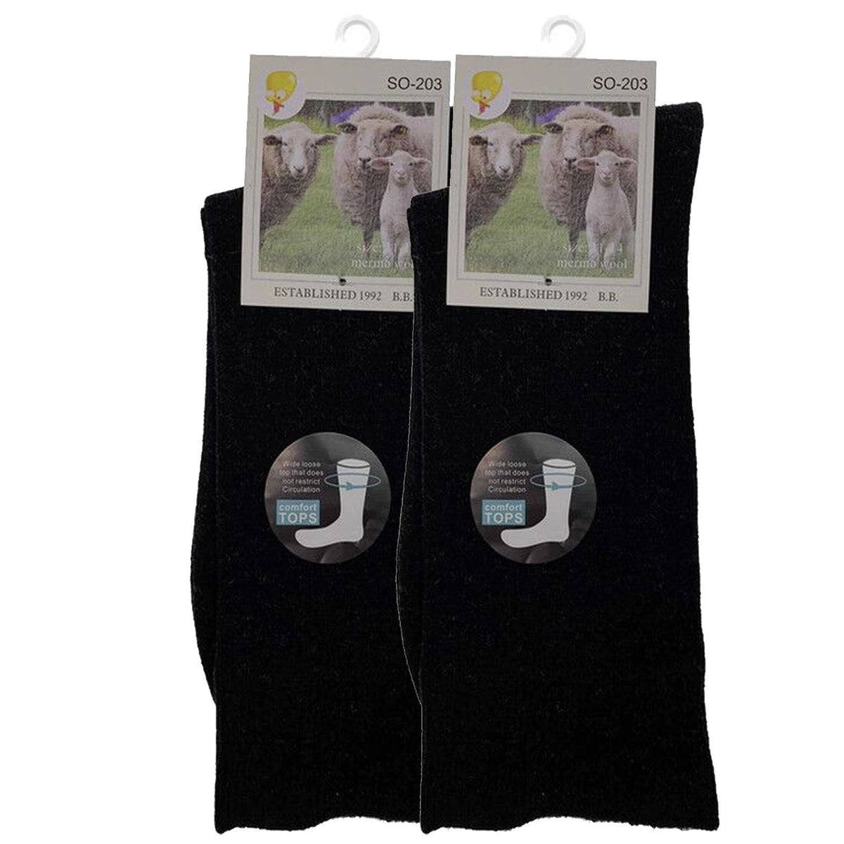 Merino Wool Mens Thermal Diabetic Socks Loose Top Circulation 2 Pairs - Black - 7-11