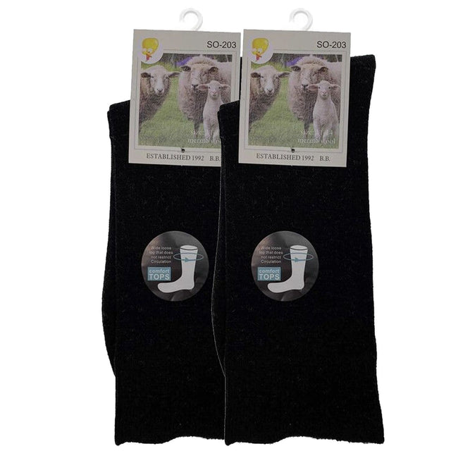 Merino Wool Mens Thermal Diabetic Socks Loose Top Circulation 2 Pairs Black 7-11